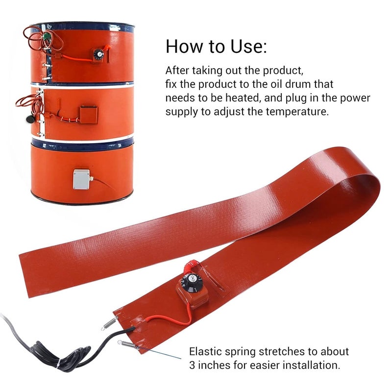Eyes.sys Metal Drum Heater 55 Gal Barrel Band Heater 110V for Metal Oil Drum Heating Band with Adjustable Thermostat Heavy Duty Silicone Rubber Grease Keg Honey Pail Heater (68.5" x 5") - Image 4